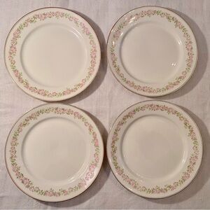 4 Vintage 8” white dessert plates - Pope & Gosser China pink & green flowers USA